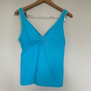 Lands’ End Blue and White Ribbed Tankini Top Sz 12 EUC